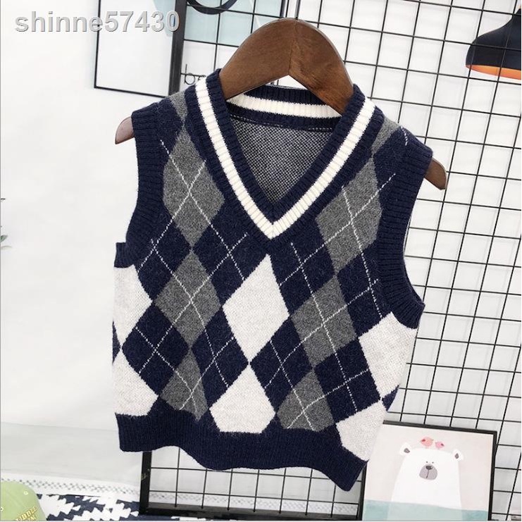 Áo vest ghi lê dệt kim trẻ em cho bé trai 3 món thời trang