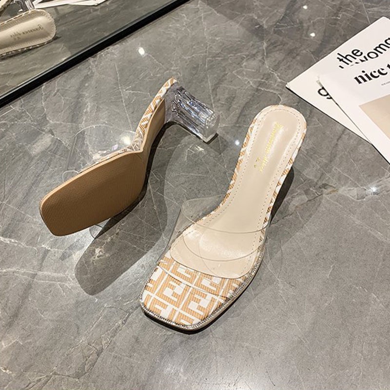 Big Size 35-42 Giày Sandal cao gót nữ 7 phân quai trong suốt thời trang cho