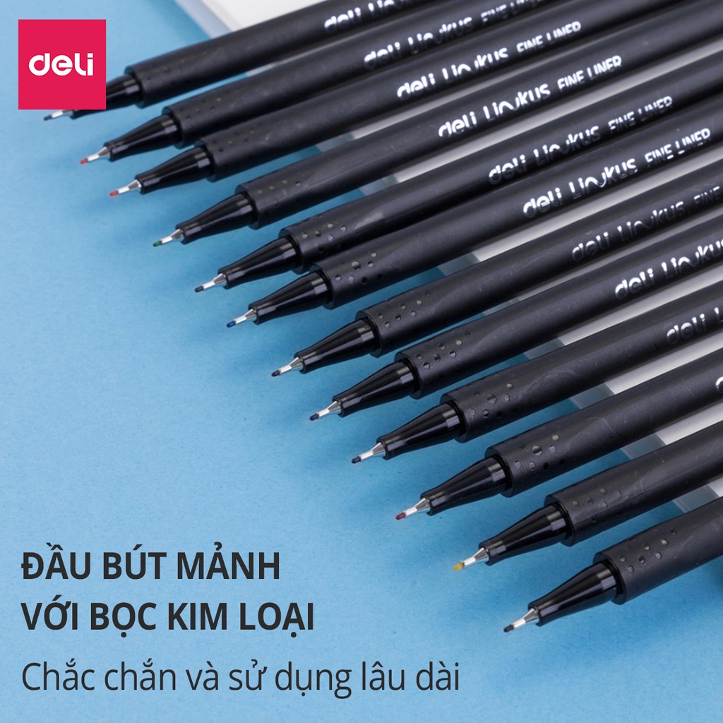 Bút liner đi nét có thể rửa được Deli Ngòi bọc kim loại 0.45mm