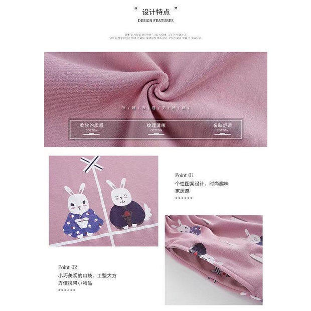 Bộ đồ ngủ tay dài 100% cotton in họa tiết hoạt hình ngọt ngào thời trang xuân thu cho nữ