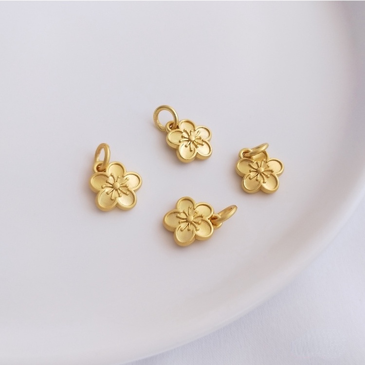 charm mặt dây Chuyền Hình Mèo May Mắn / Lá Cây / Hoa Anh Đào / Quả Bầu Màu Vàng 18K diy