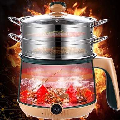 Nồi Lẩu Điện Mini Đa Năng 2 Tầng Chống Dính 18cm Kèm Giá Hấp INOX, Bảo Hành 12 Tháng