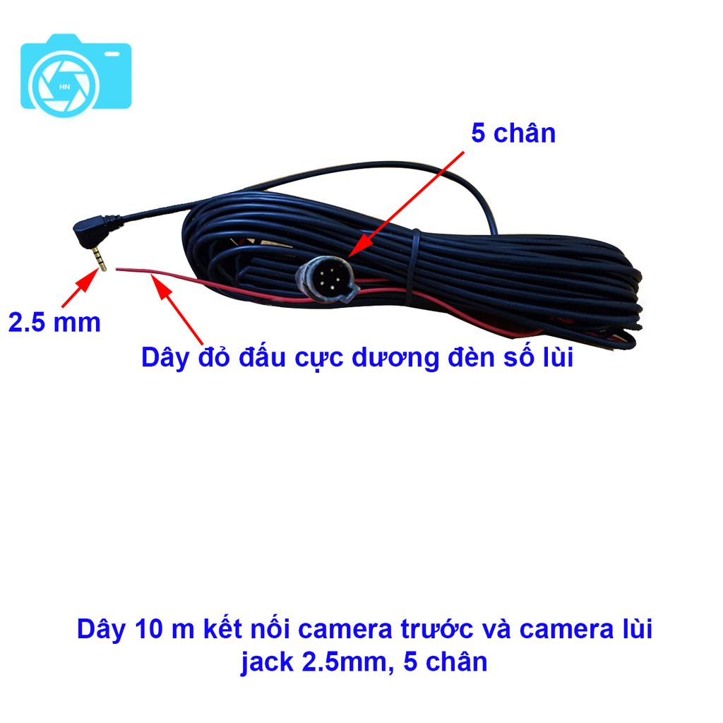 Dây tín hiệu cho camera lùi kết nối camera hành trình, dài 5.5 m hoặc 10m  jack 2.5mm, 5 chấu