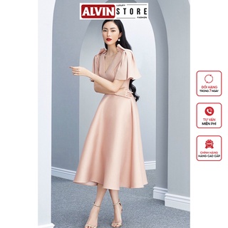 Đầm Dáng Xòe Dài Cao Cấp Cổ Tim Tay Cánh Tiên Xếp Ly Sang Trọng Alvin Store 2829