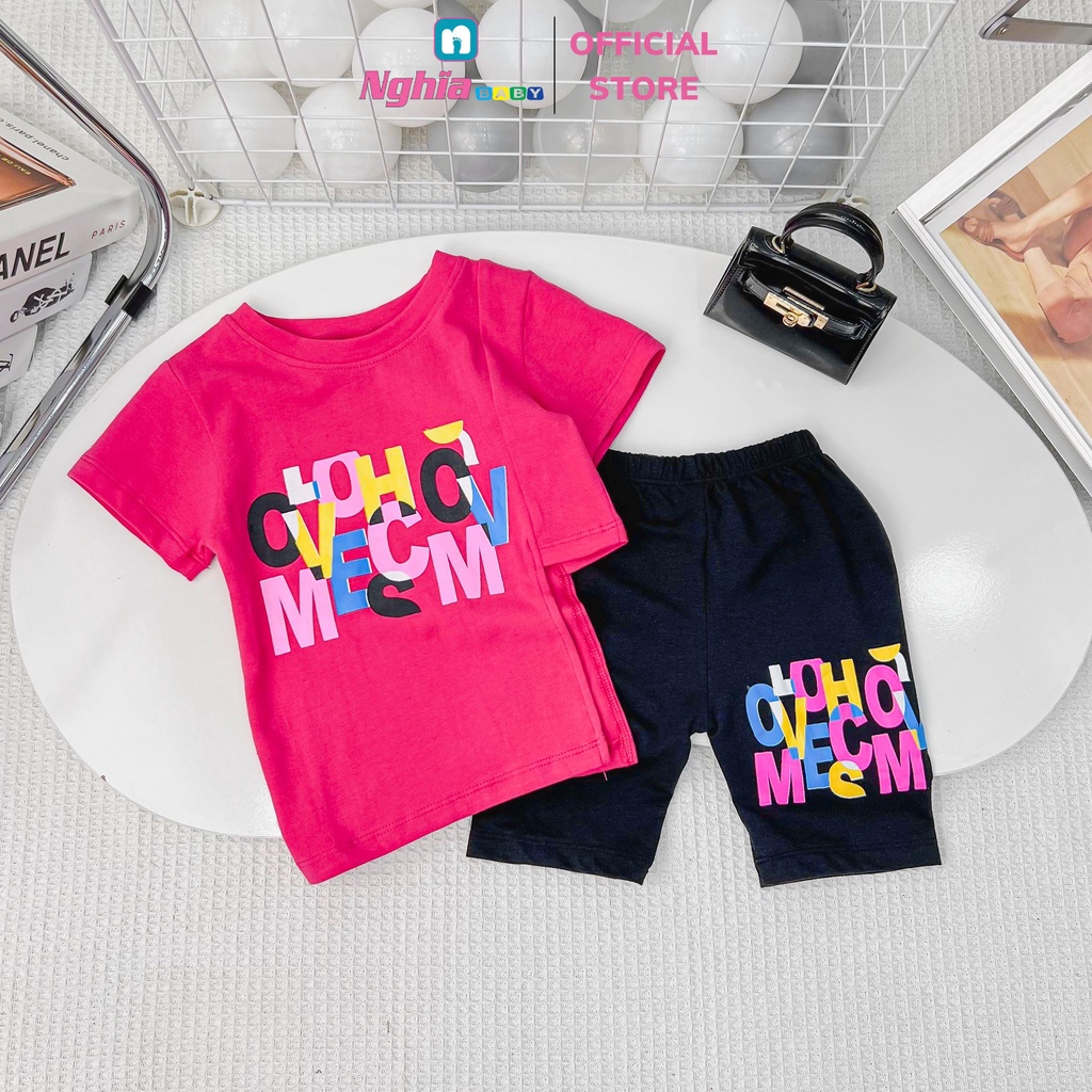 Đồ Bộ Bé Gái - NGHĨA BABY - Thun cotton co dãn 4 chiều - Bộ quần áo mặc nhà 10kg-42kg