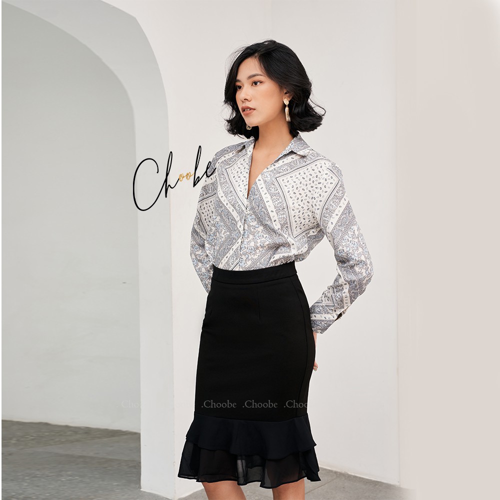 Chân váy bút chì Choobe đuôi cá cạp cao công sở nữ phối ren bèo thanh lịch nữ tính - V04 | BigBuy360 - bigbuy360.vn