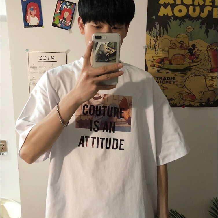 Áo thun nam tay lỡ in chữ kiểu dáng basic form rộng cực năng động