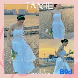 Đầm maxi dài đi biển xoè 2 dây dâp ly ngực ôm eo