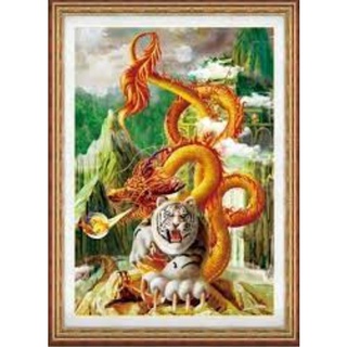 Tranh thêu chữ thập rồng cuộn hổ ngồi mn0171 - tranh chưa thêu