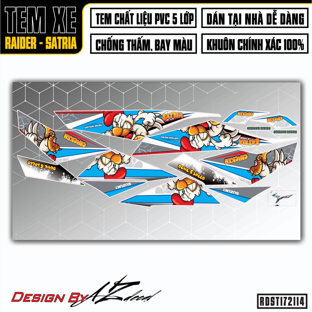Tem Xe Suzuki Raider/Satria Mẫu Chicken | RDST172114 | Chất Liệu Decal PVC Chống Nước, Cắt Sẵn Dễ Dán