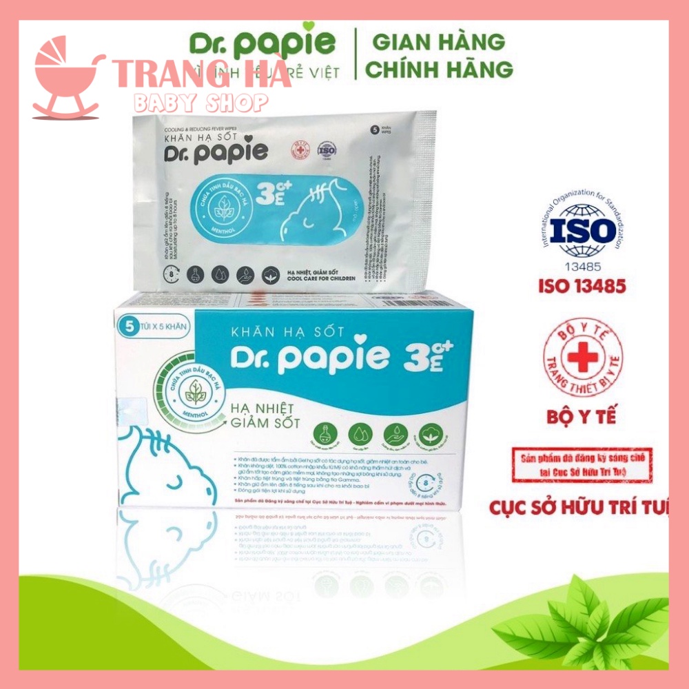 Khăn Lau Hạ Sốt 0+ Dr Papie Cho Bé Hạ Nhiệt Giảm Sốt Ngăn Ngừa Co Giật Hộp 25 Chiếc Chính Hãng