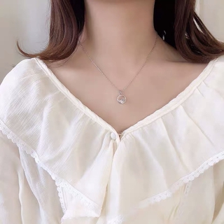 Dây chuyền mạ bạc nửa viên pha lê phong cách Hàn Quốc