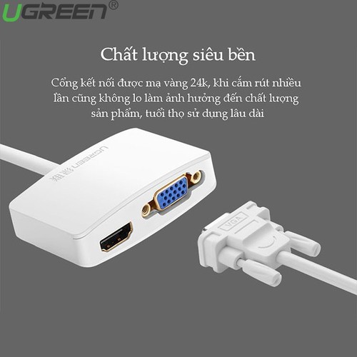 Cáp chuyển Mini DisplayPort to VGA + HDMI Ugreen 10427 (màu Trắng) - Hàng Chính Hãng