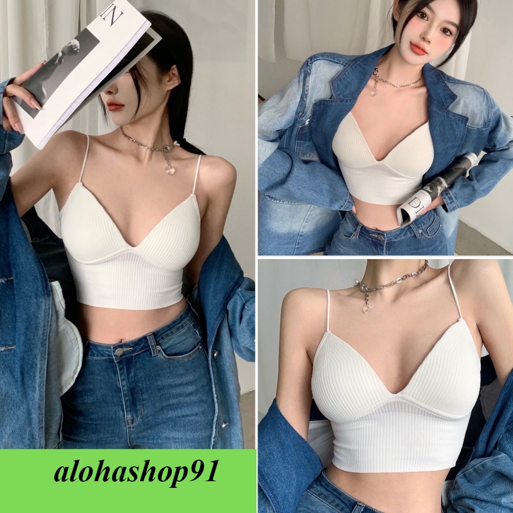 Áo hai dây nữ, áo bra mút ngực 2 dây tôn from Freesize &lt;54kg alohashop91