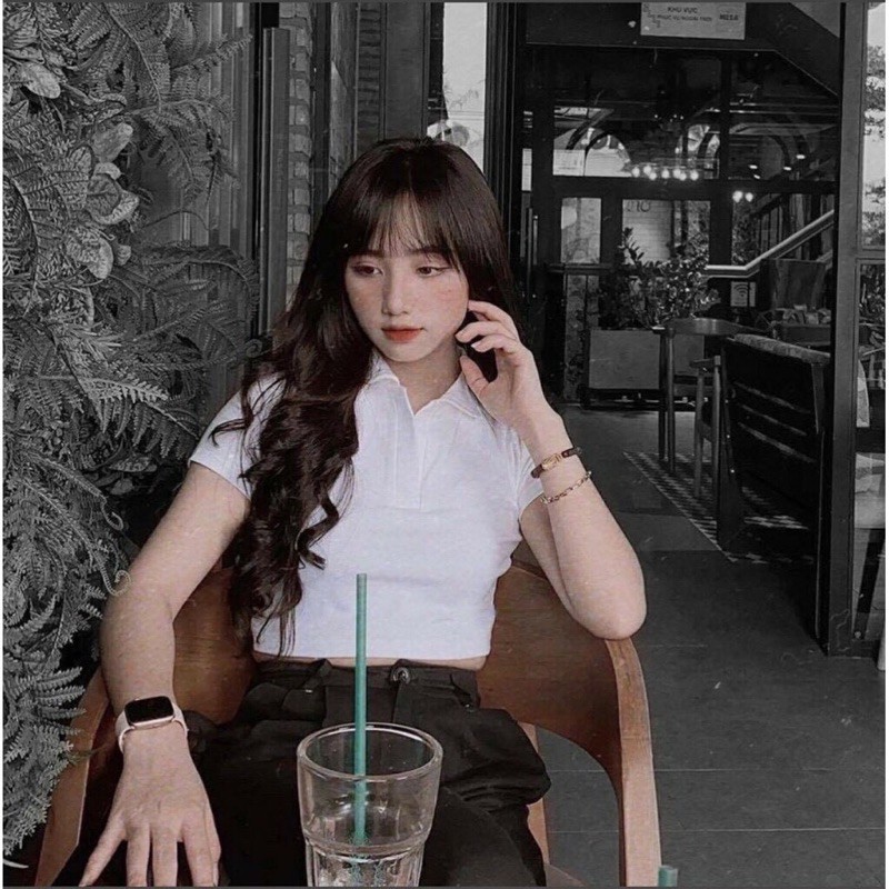 Áo croptop polo nữ cổ bẻ trơn basic ulzzang 🌸 Áo phông cộc tay nữ chất thun co giãn