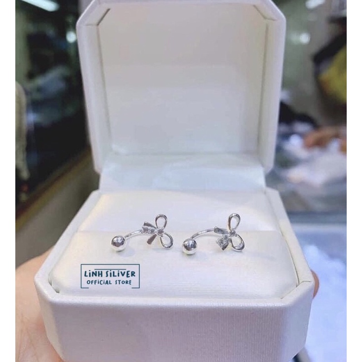 Bông tai nơ chốt ren bạc ta- Khuyên nữ xinh xắn