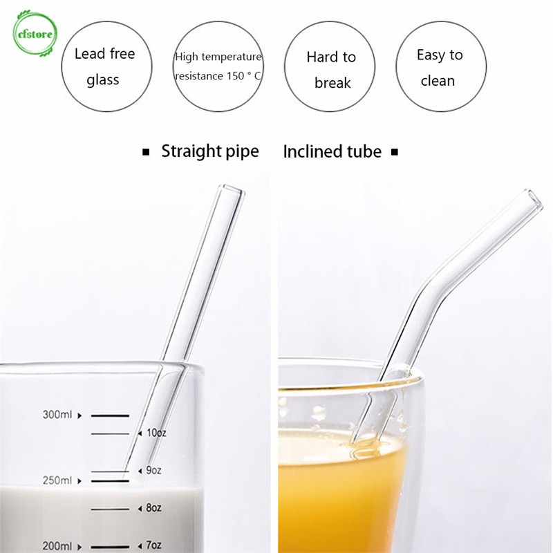 Set 4 Ống Hút Thủy Tinh Cong Thẳng Tái Sử Dụng Kèm Hộp Đựng Và Cọ Vệ Sinh