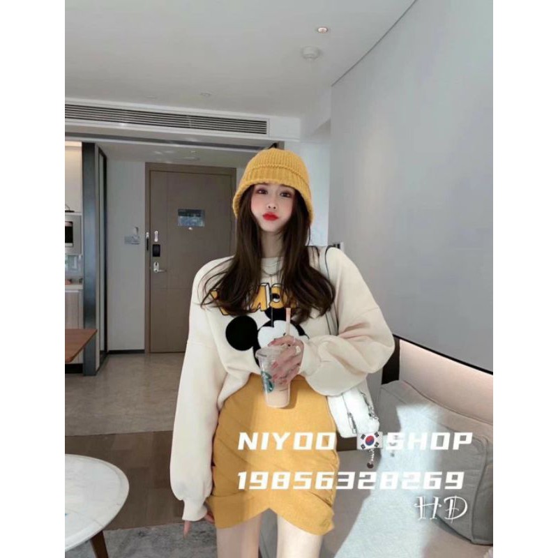 SÉT ÁO NỈ CHUỘT MICKEY MIX CHÂN VÁY XOẮN VÀNG