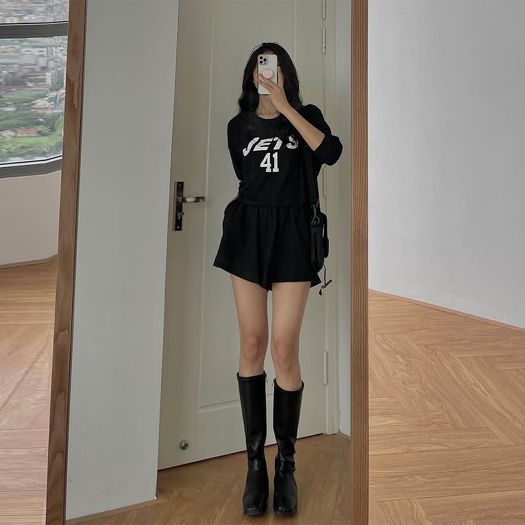 Set Thun Mỏng JETS 41 Áo Croptop + Quần Shorts - Ảnh Thật - Titto Closet