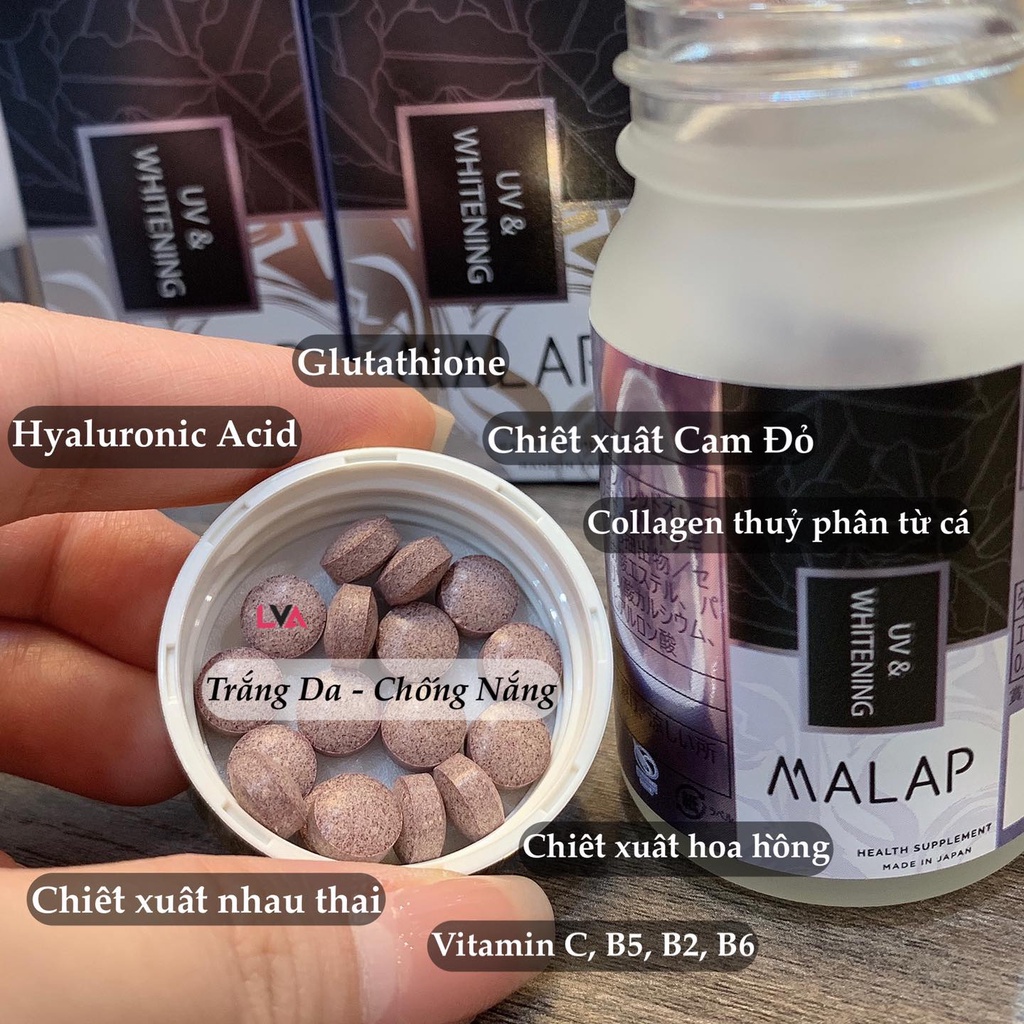 Viên uống trắng da và chống nắng nội sinh MALAP UV & Whitening