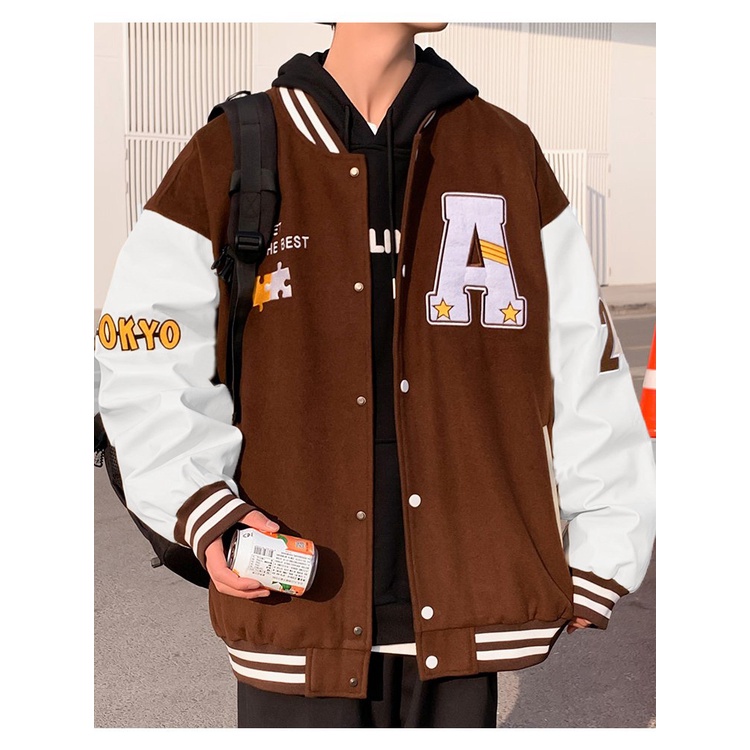 Áo khoác Bomber varsity jacket, áo khoác bóng chày vải nỉ phối tay da dáng Unisex nam nữ local brand- Cubi.Store