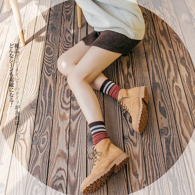 Vớ cotton cao mắt cá chân sọc rộng màu trơn cho nữ sinh Nhật Hàn