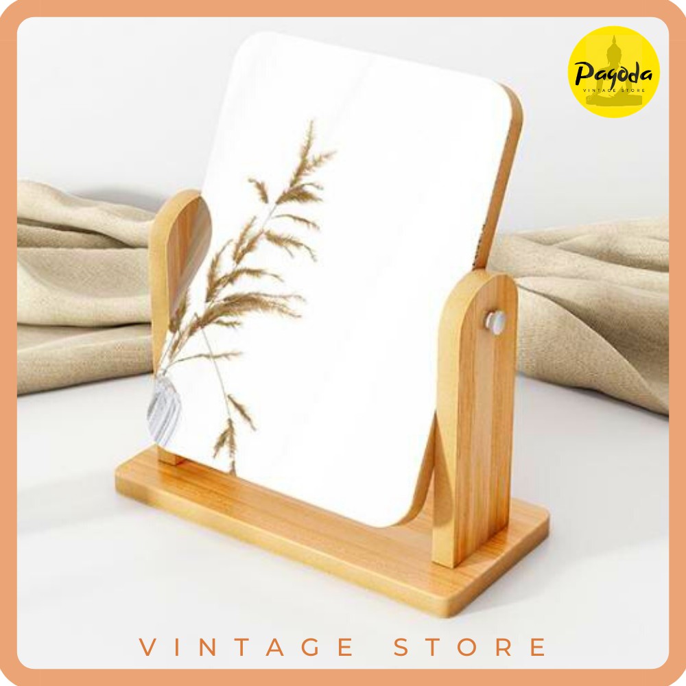 (5 sao lượt đánh giá) Gương để bàn vân gỗ cỡ LỚN 25x22cm vintage decor (Follow shop để nhận mã giảm giá)