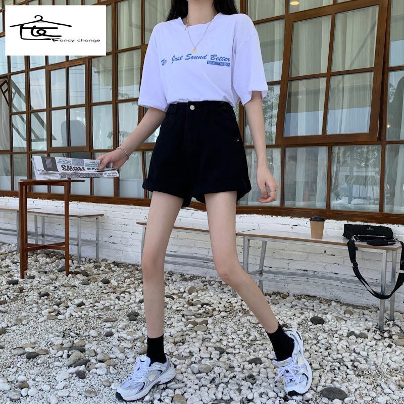 Quần Short Denim Lưng Cao Ống Rộng Phong Cách Hàn Quốc Thời Trang Mùa Hè Mới~2022