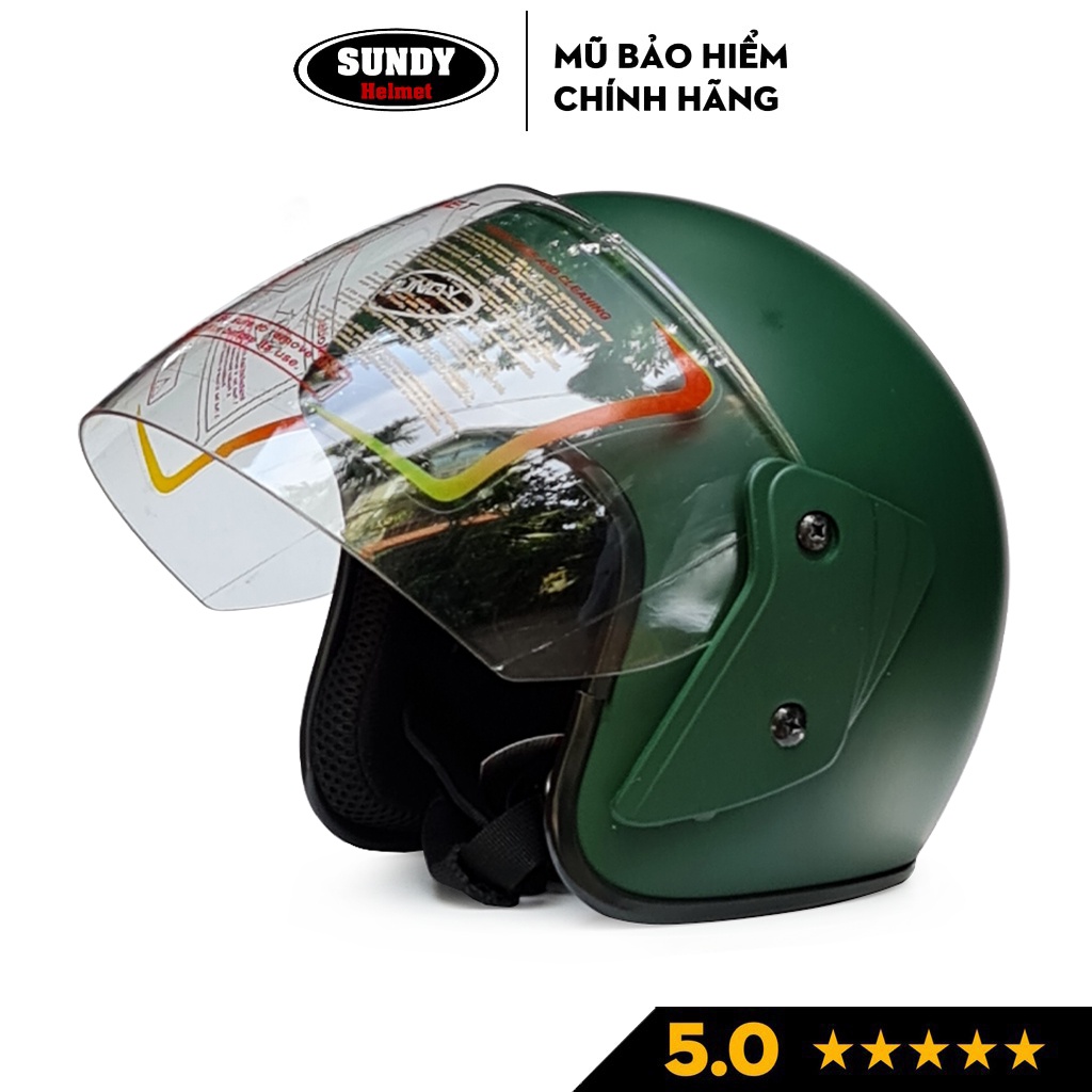 Mũ bảo hiểm 3/4 đầu có kính SUNDY HP05K chính hãng, size 56-58cm, kính dài che cả mặt cho cả nam và nữ