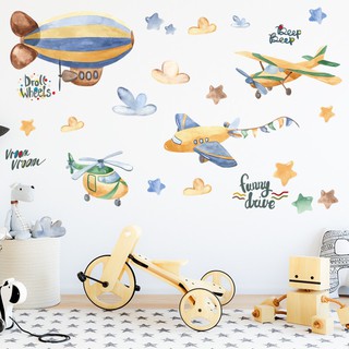 Decal máy bay+ khinh khí cầu- decal dán tường Hàn Quốc