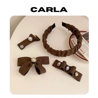 Set 4 món bờm, cặp tóc carla gắn đá ngọc trai, nơ cài tóc tone màu thanh lịch