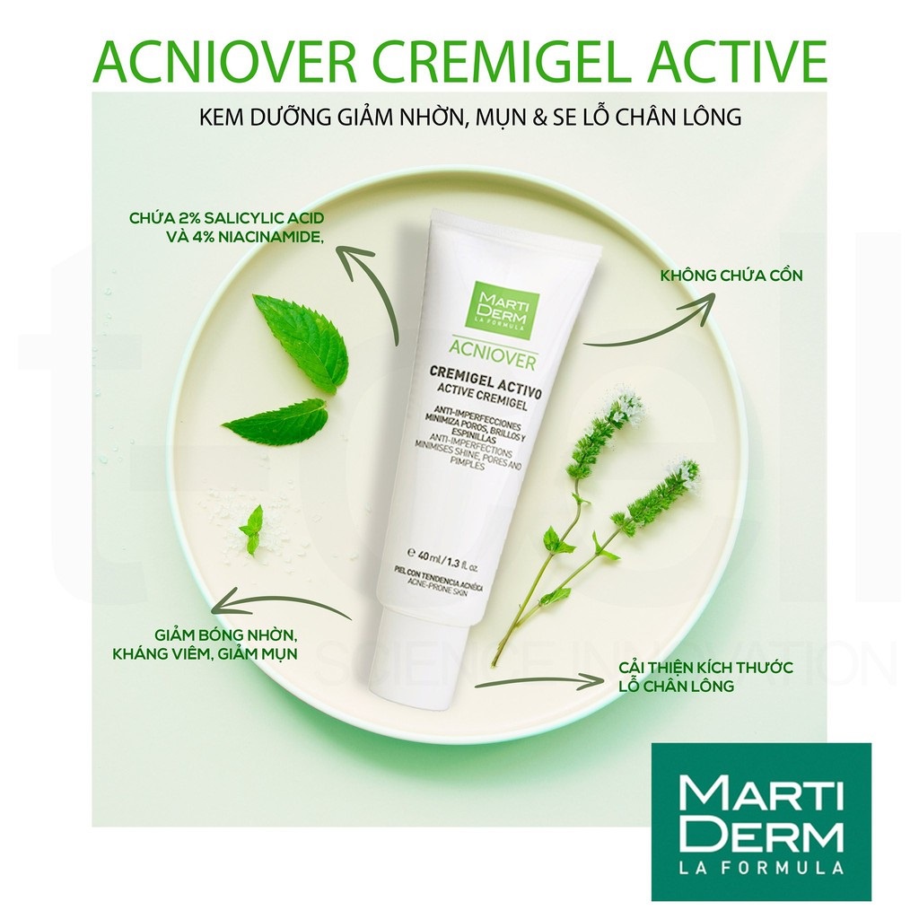 [HÀNG CÔNG TY] Martiderm Acniover Cremigel Active - Kem Dưỡng Giảm Mụn, Điều Tiết Bã Nhờn, Se Khít Lỗ Chân Lông 40ml