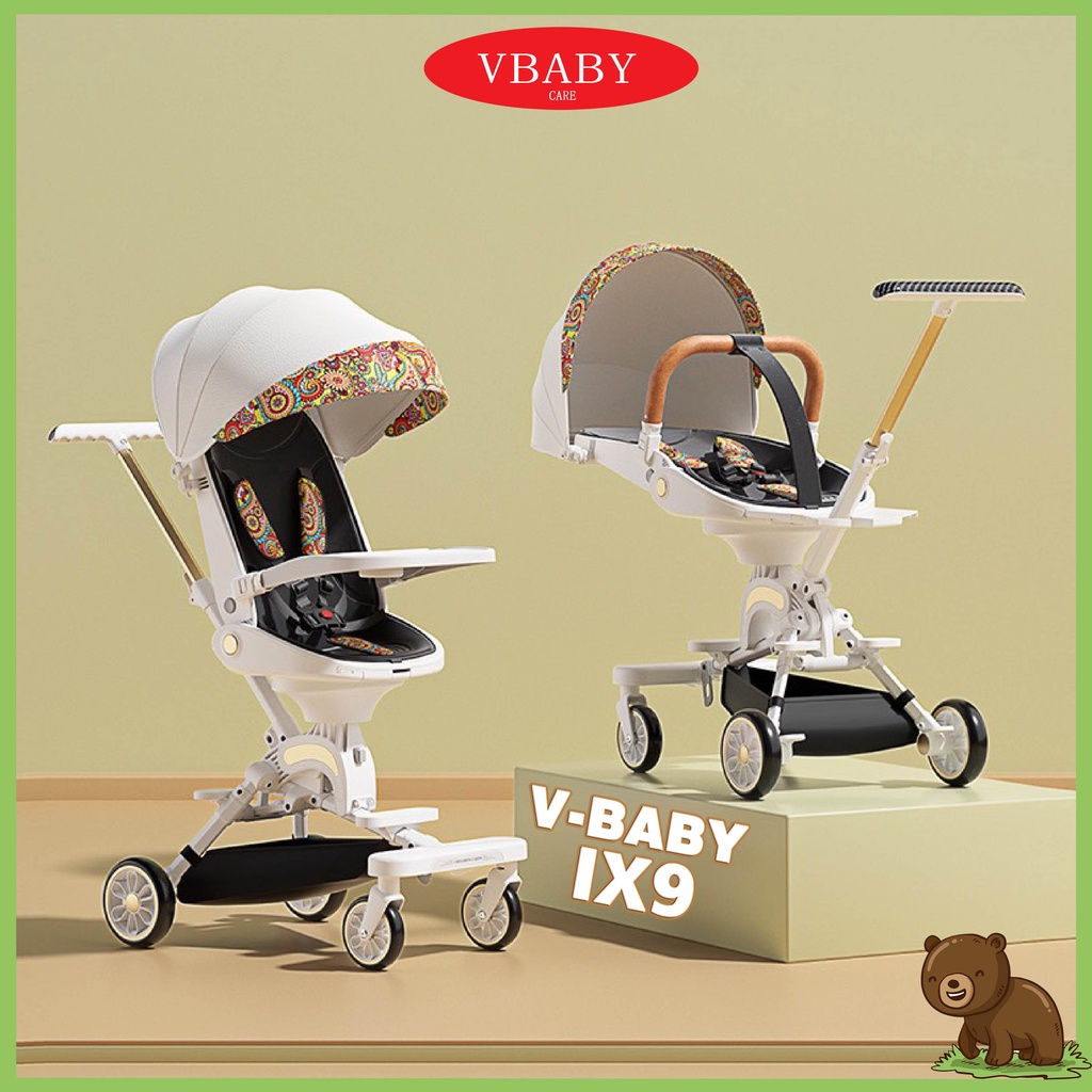 Xe đẩy 2 chiều gấp gọn cao cấp V-BABY IX9 (Tặng kèm khay ăn) & Xe đẩy gấp gọn đảo chiều V7