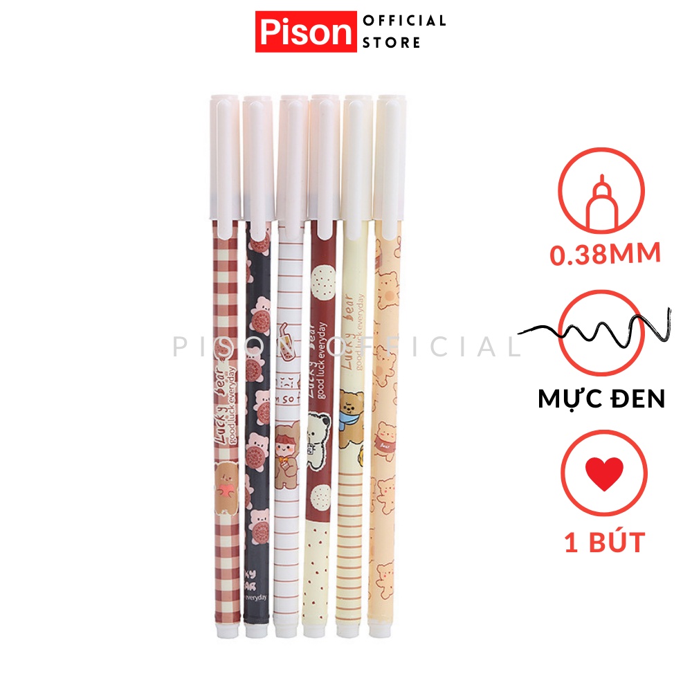 Bút bi nước mực gel Pison mẫu Trơn hình Gấu, mực đen ngòi kim 0.38mm - 1 cái/ 1 hộp