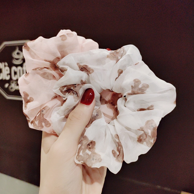 Dây cột tóc scrunchies vải voan họa tiết Gấu Teady Cocochang shop