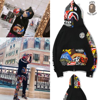 [ODER] Jacket Bape Shark Phối họa tiết tay fullzip , Áo khoác Hoodie Bape Cá Ngáo