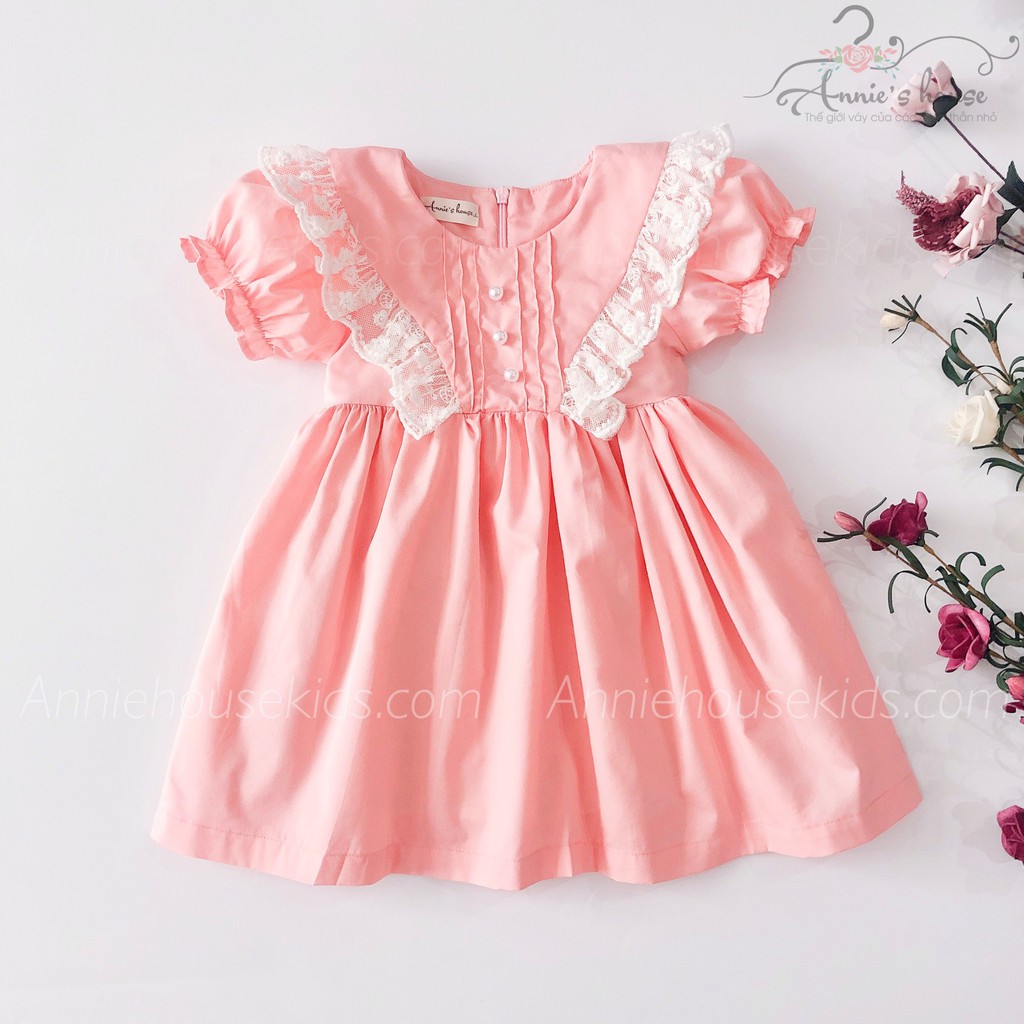 ĐẦM ANNIE VIỀN REN MÀU HỒNG CAM NÚT