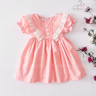 Đầm annie viền ren màu hồng cam nút