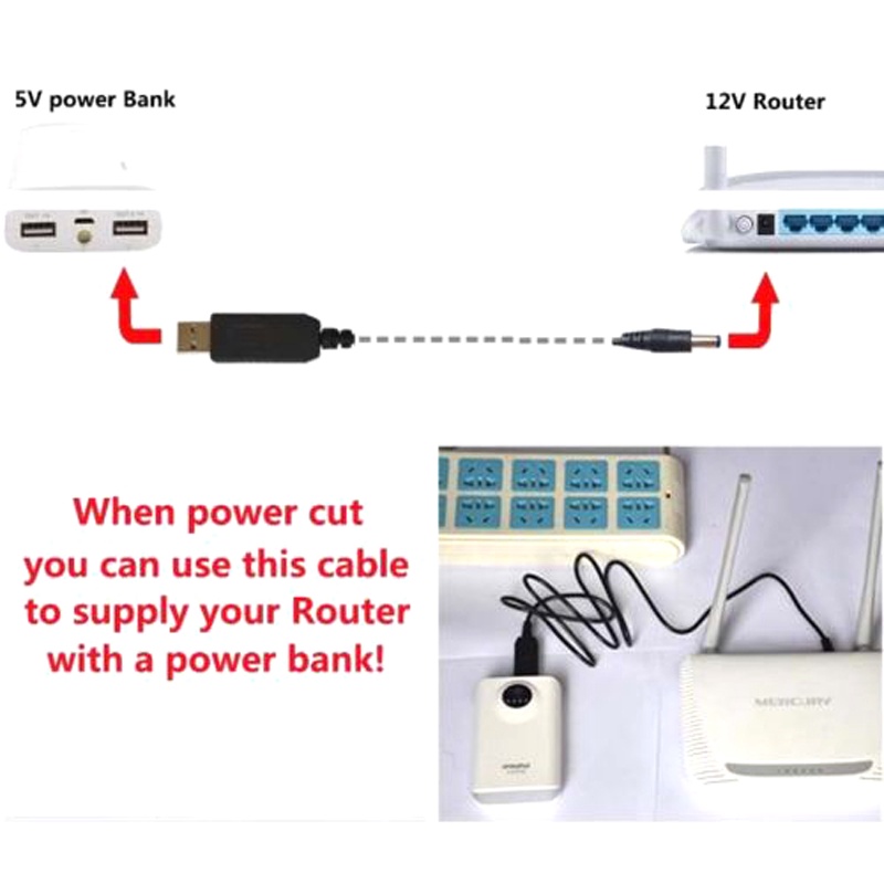 Cáp Chuyển Đổi 5V USB sang 5V / 9V / 12V (Xài Wifi từ sạc dự phòng của điện thoại)