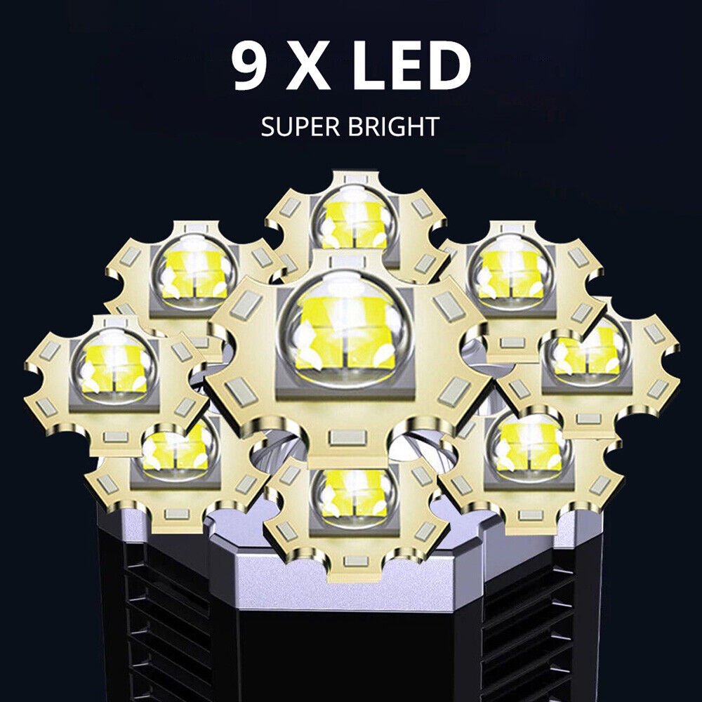 ✨Đèn Pin✨Đèn Pin Led 9 Bóng Siêu Sáng Đa Năng Chống Thấm Nước Có Thể Sạc Lại Tiện Dụng