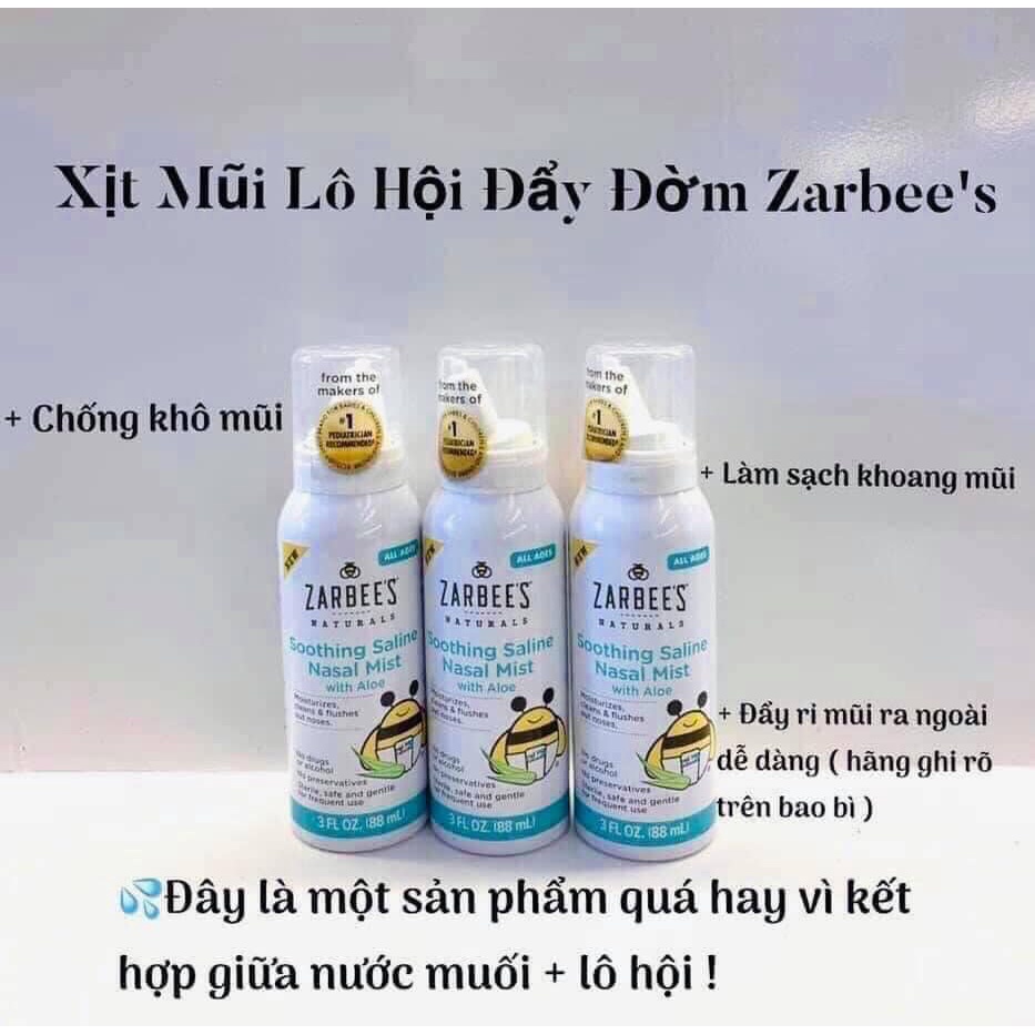 Xịt mũi đẩy đởm Zarbee’s hương lô hội hàng Mỹ (88ml) dùng cho trẻ từ sơ sinh