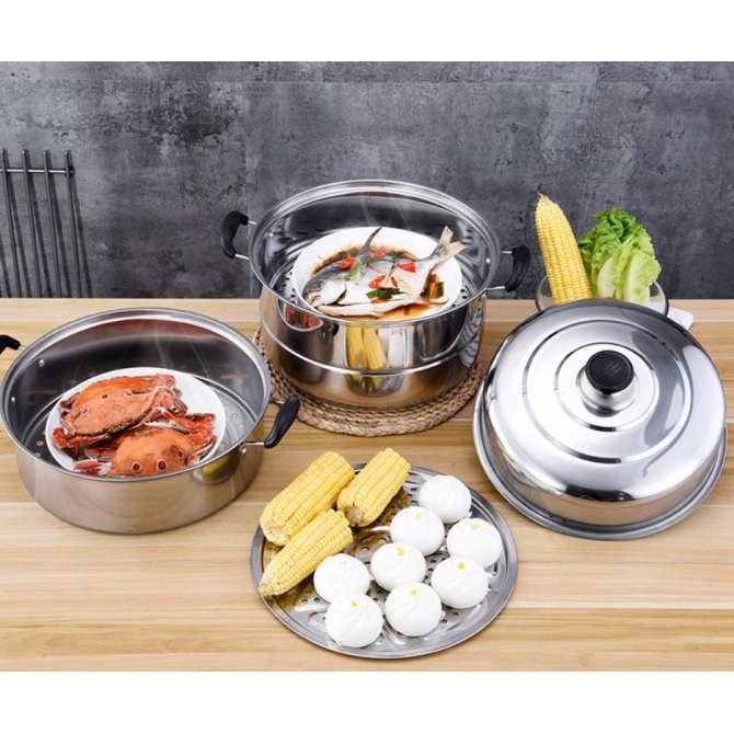 Nồi hấp inox đa năng 2 tầng 3 đáy cao cấp, Nồi hấp 3 tầng đường kính 28cm