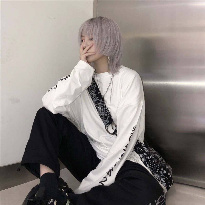 40-150kg Extra Large Women's Clothing 240 Kg 200 Fat Mm Autumn Ins Top Women's Long Sleeve Harajuku BF White T-shirt T-shirt