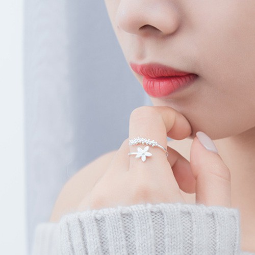 Nhẫn Bạc Nữ 925 Cá Tính Dành Cho Nữ, Hình Cánh Hoa Freesize - N2452 - Bảo Ngọc Jewelry | shopeetramty