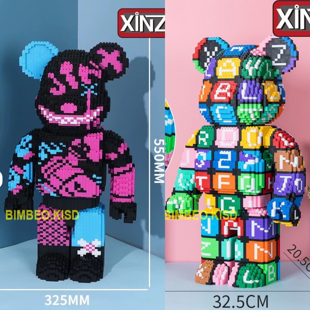 Lego gấu bearbrick cỡ lớn 55cm bear brick LOL Jinx League trưng bày trang trí sang trọng cho gia đình