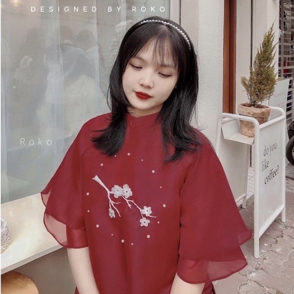 Áo Dài , Áo Cách Tân Thêu Cành Đào  Tròn Cho Các Nàng Yêu Thích , Mã A25