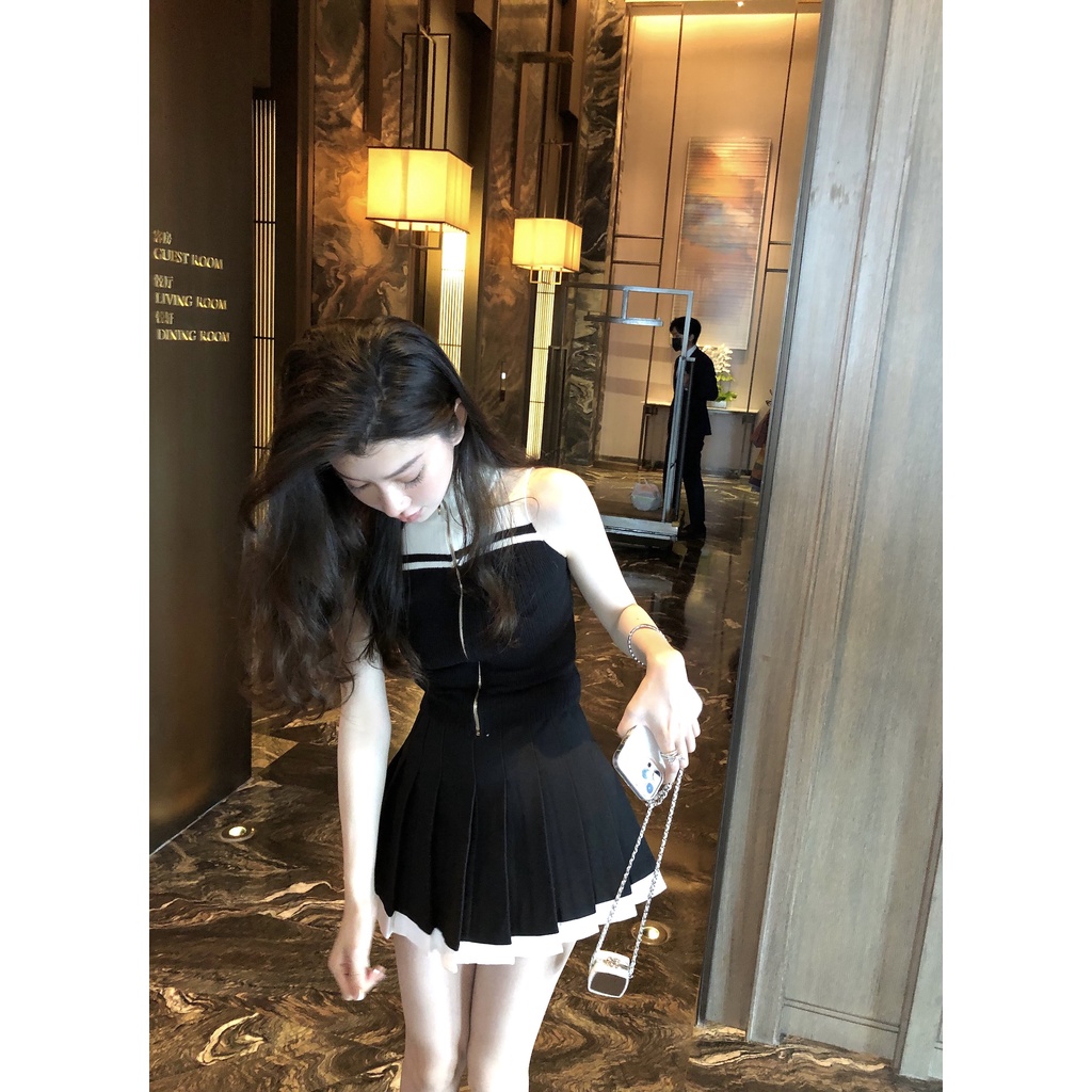 Áo Croptop Dệt Kim Sát Nách Phối Khóa Kéo Màu Sắc Thời Trang Mùa Hè Cho Nữ