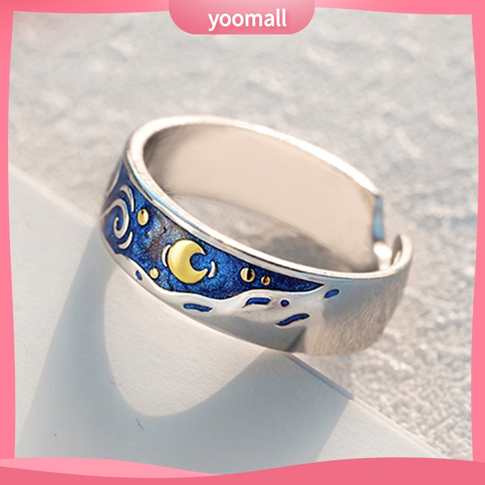 Yomall♡ Nhẫn Hở Hình Mặt Trăng Tráng Men Thời Trang Cho Nam Nữ