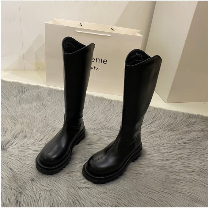 Bốt đùi cao cổ WOMENSTORY giày boots nữ cổ vát da PU mềm khóa sau boot mũi tròn đế dày 5 cm boost thời trang 589