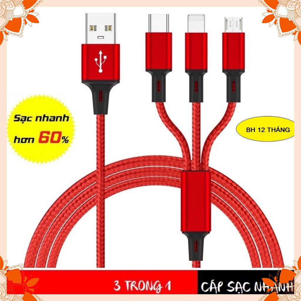 Cáp Sạc 3 Đầu Đa Năng 3 in 1 Dùng Cho Samsung Oppo Xiaomi Apple concpmapa1 | Csacdaydu